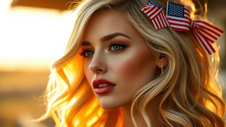 7 Viral 4th of July Hairstyles That Will Turn Heads at Every Backyard BBQ 9 A beautiful woman with voluminous, healthy, wavy blonde hair styled professionally under warm sunset light, showcasing soft texture and precision styling.
