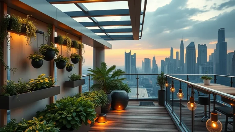 Biophilic Modular Balconies: Transforming Small Urban Spaces for 2027 7 Modern biophilic modular balcony design in a high-rise urban apartment featuring greenery and sustainable decor.
