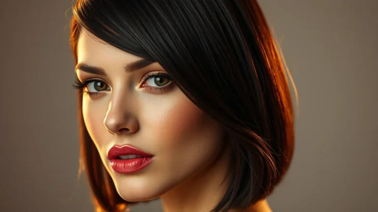 Firework Makeup Trends: 7 Explosive Looks to Light Up Your Night 12 Close-up portrait of a woman wearing stunning firework-inspired glitter makeup with a perfectly styled sleek bob hairstyle.