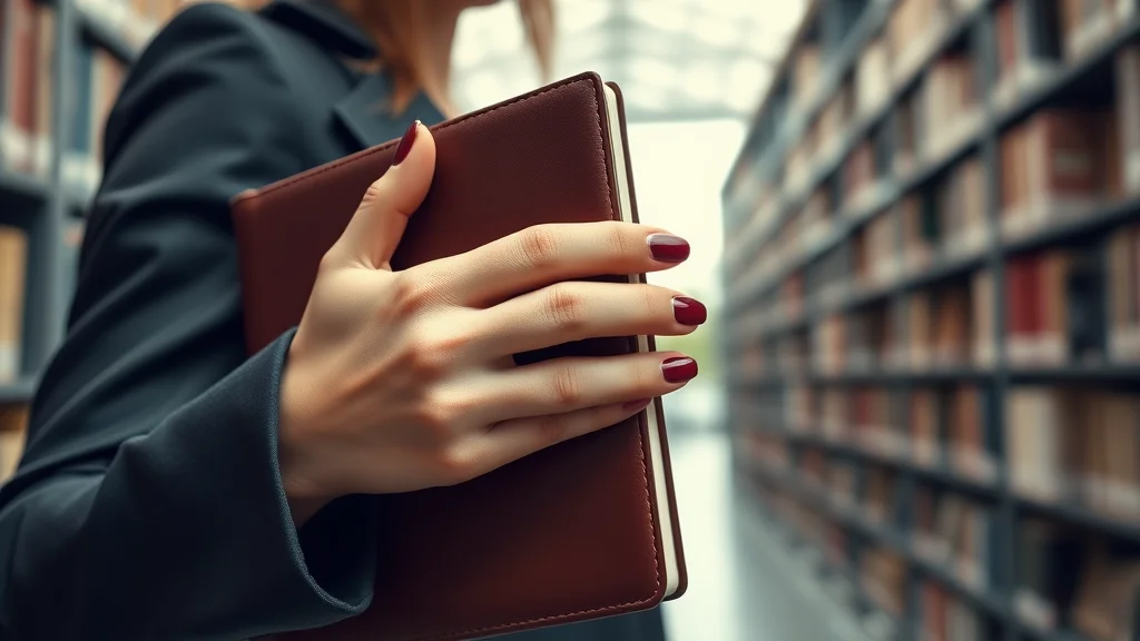 Back to School Nails: 7 Chic Manicures for a Stylish Semester 1 A woman's manicured hand with deep burgundy nails resting on a leather notebook, representing back to school beauty trends.
