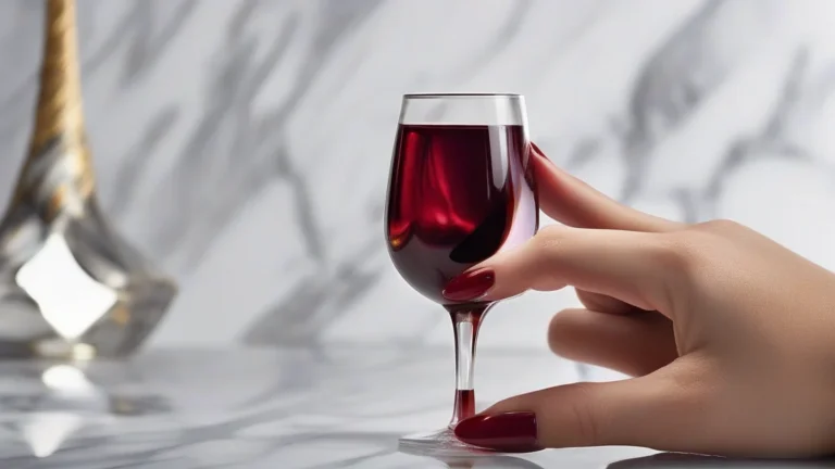 10 Reasons Why Ruby Nails Are The Ultimate Luxury Manicure Trend 13 Close-up of elegant ruby red stiletto nails held against a marble background in a luxury setting.