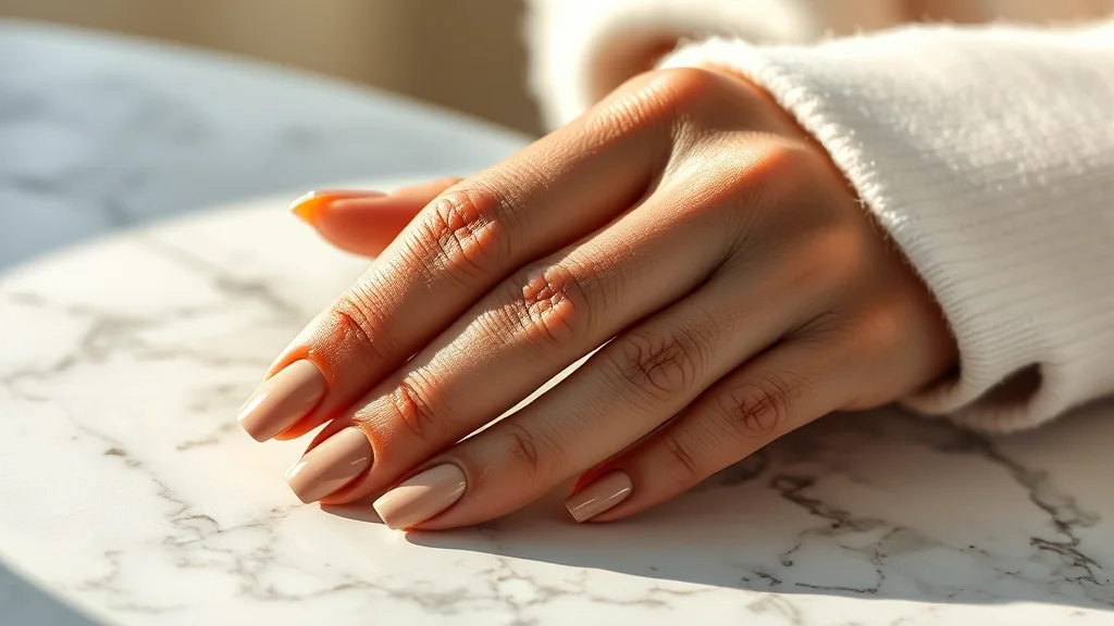 10 Sophisticated Back to School Nails Short Designs That Redefine Campus Chic 1 A woman's hands featuring perfectly manicured short square nails in a luxurious, soft nude finish.