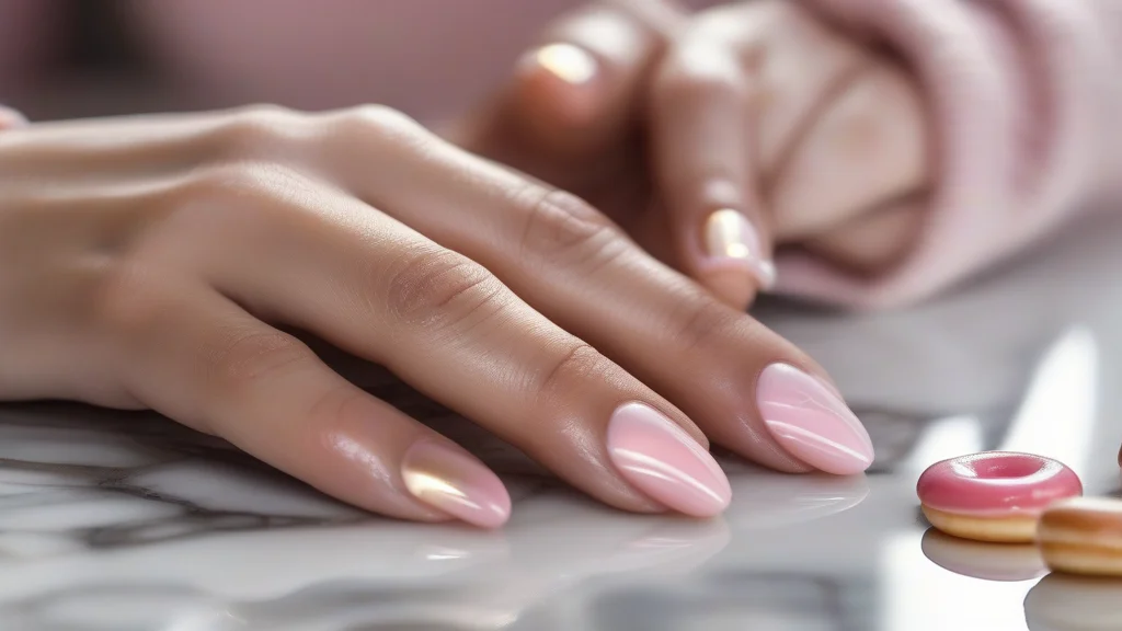 15 Trendy Nail Inspo Back to School Ideas for a Stylish Semester 1 Close up of aesthetic glazed donut pink aura nail inspo back to school trend.