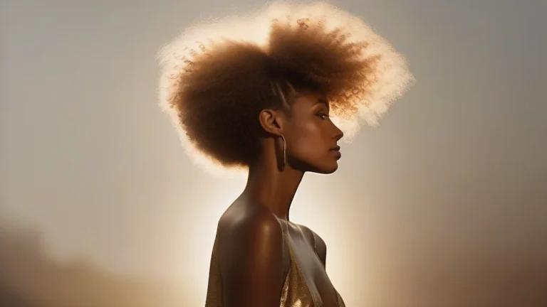 7 Show-Stopping Black Hair Halloween Costumes: Expert Styling Guide 11 Close-up portrait of a woman with stunning afro-textured hair styled as a crown for a professional Halloween look.