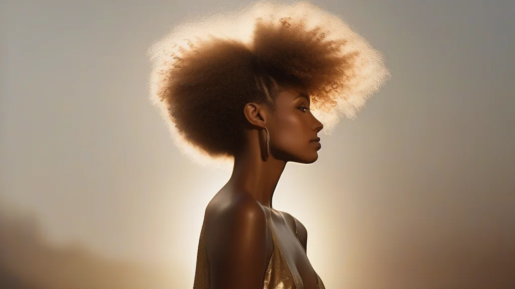 Close-up portrait of a woman with stunning afro-textured hair styled as a crown for a professional Halloween look.