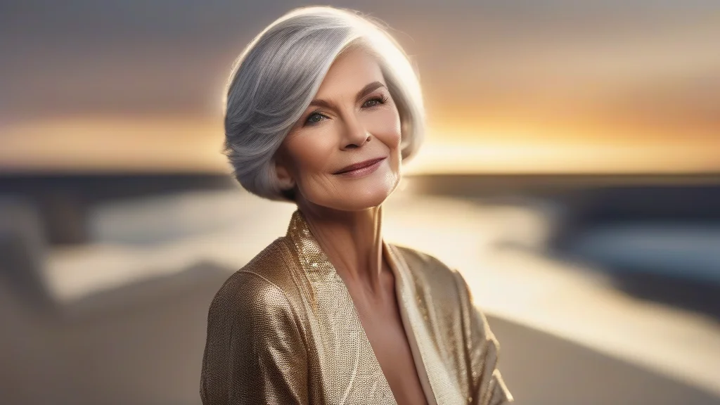 10 Timeless and Chic Senior Hairstyles for a Sophisticated Look 1 Elegant silver bob hairstyle on a mature woman, professional beauty portrait.