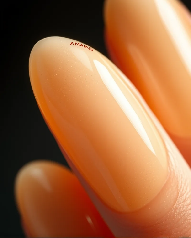 Almond-shaped nails featuring a glazed cappuccino chrome finish, the perfect summer to fall transitional trend.