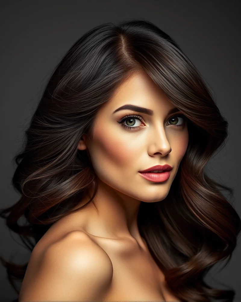 10 Picture Day Hairstyles That Guarantee a Flawless School Portrait 2 A woman with a voluminous classic bouncy blowout for a professional studio portrait.