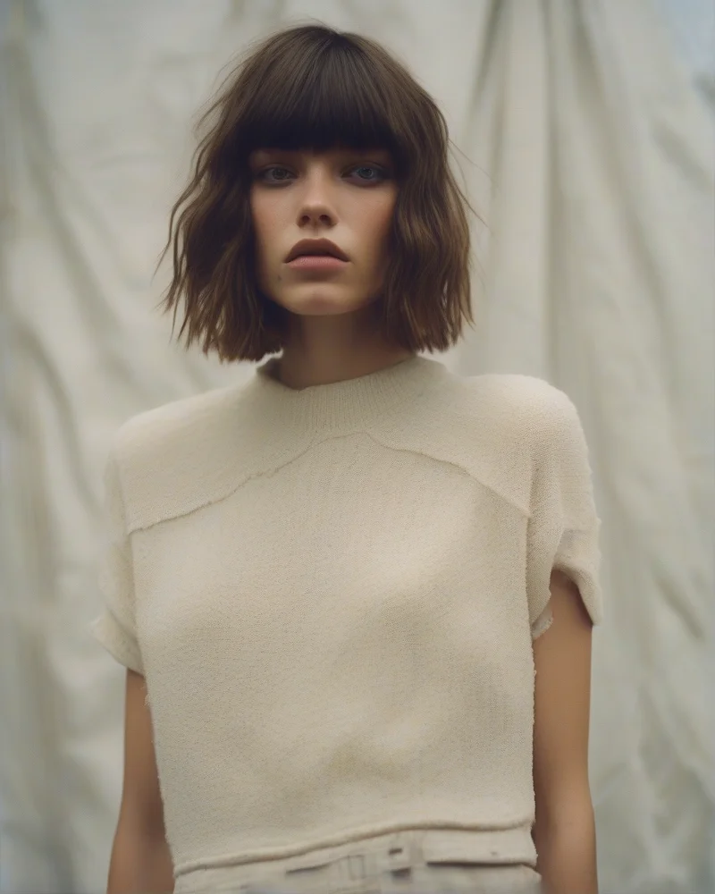 A stylish 90s inspired shaggy bob haircut with choppy layers and a messy, undone aesthetic.