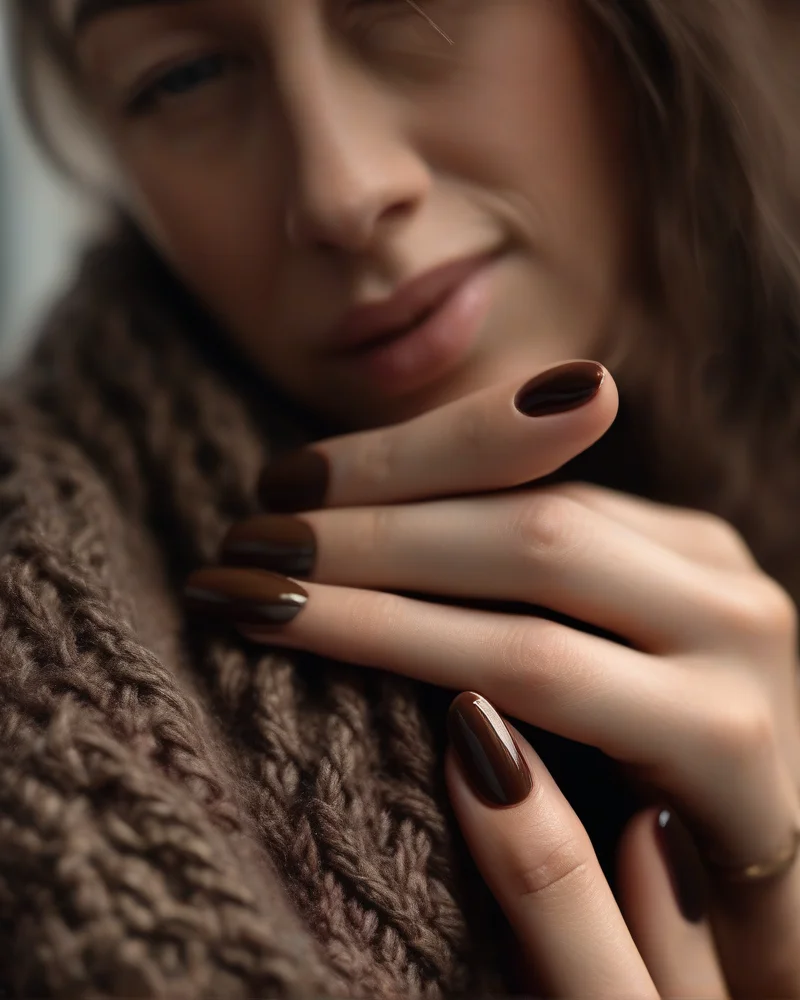 Nail Ideas September 2 A selection of seasonal nail polish colors for September including olive green, chocolate brown, and burgundy on manicured nails.