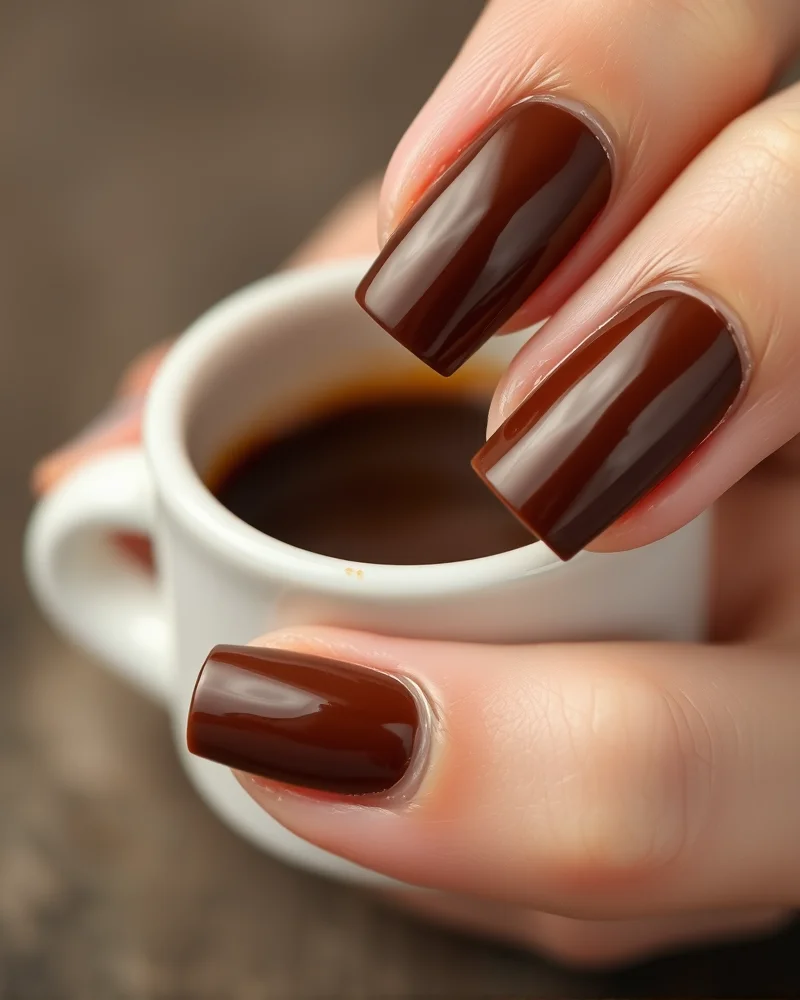 15 Chic Nail Ideas Fall 2026: The Ultimate Seasonal Trend Report 2 Espresso brown nails in a square shape for fall.