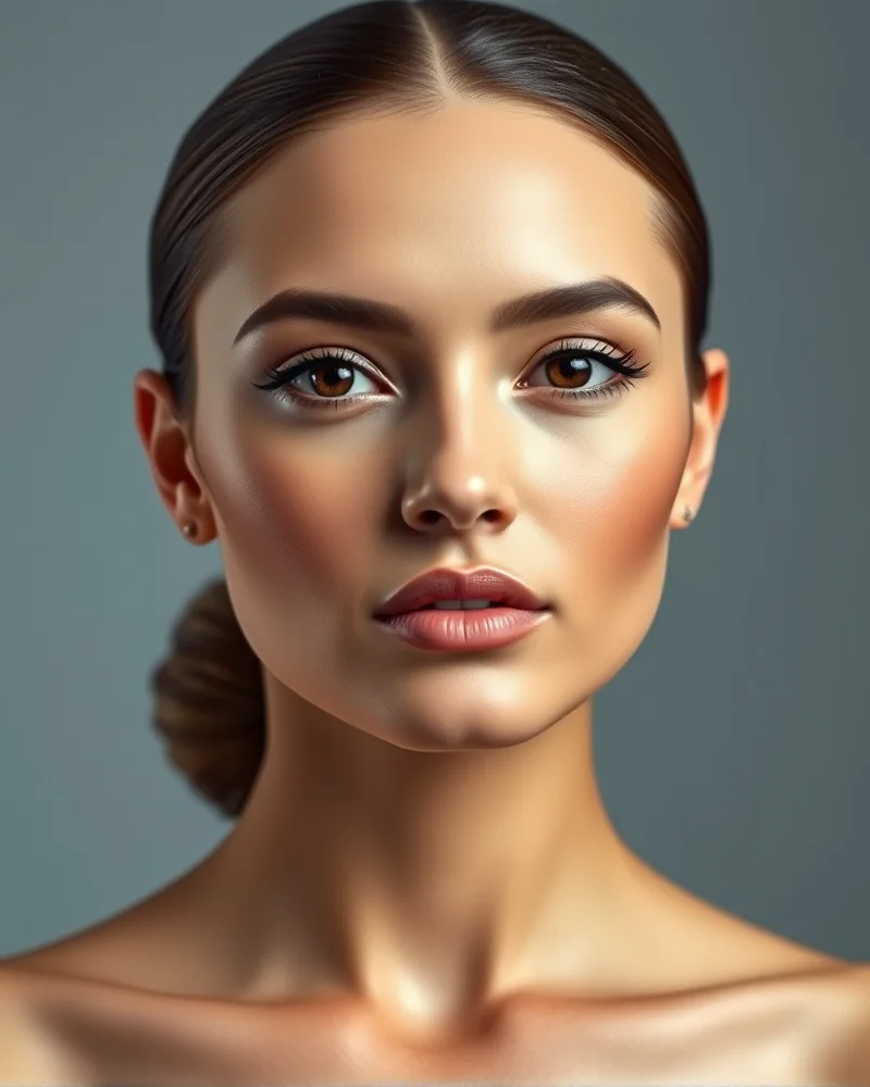 A close-up shot of a classic, center-parted slicked-back bun with a high-shine finish.