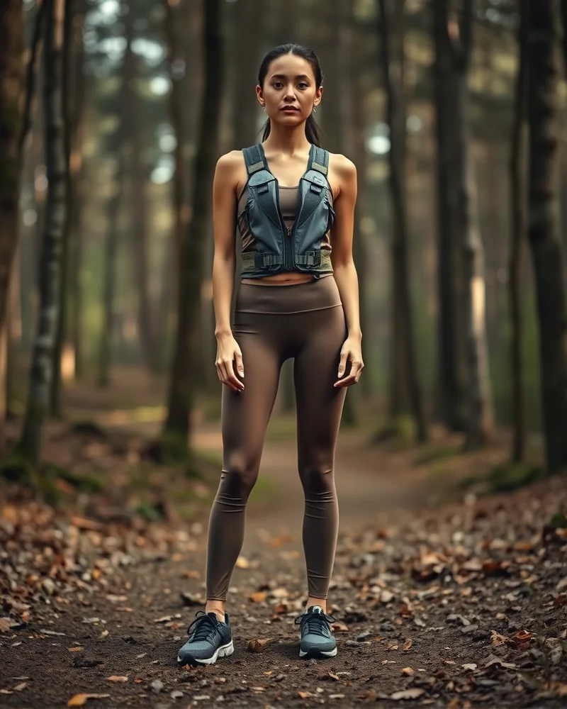 The Ultimate Hiking Outfit Women’s Guide: Functional Meets High Fashion 3 Minimalist, monochromatic hiking outfit for women in a natural setting.