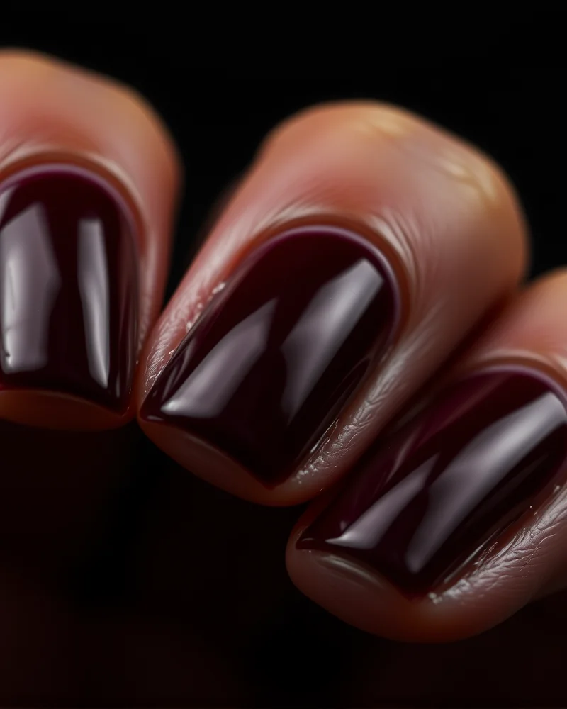 Deep burgundy back to school nails 2026 with a high gloss finish.