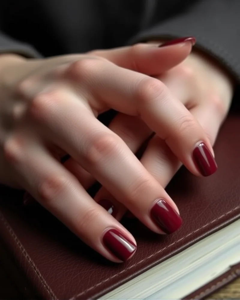 15 Chic September Nail Ideas to Transition Into Autumn 3 Oxblood red square nails, classic fall color for September.