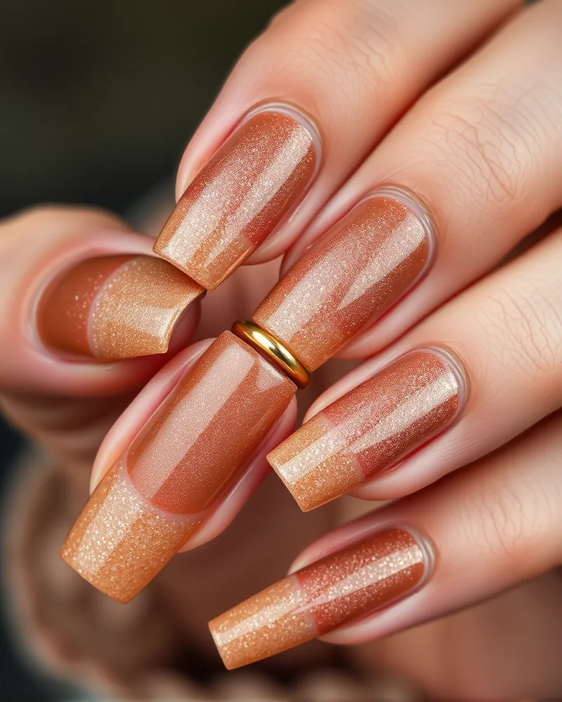 August September Nails: The Ultimate Transition Manicure Guide 3 Glazed mocha nails showing a blend of coffee-brown and chrome finish.