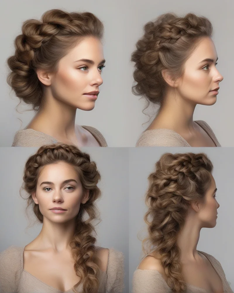 Intricate Dutch braid half-up style for curly hair.