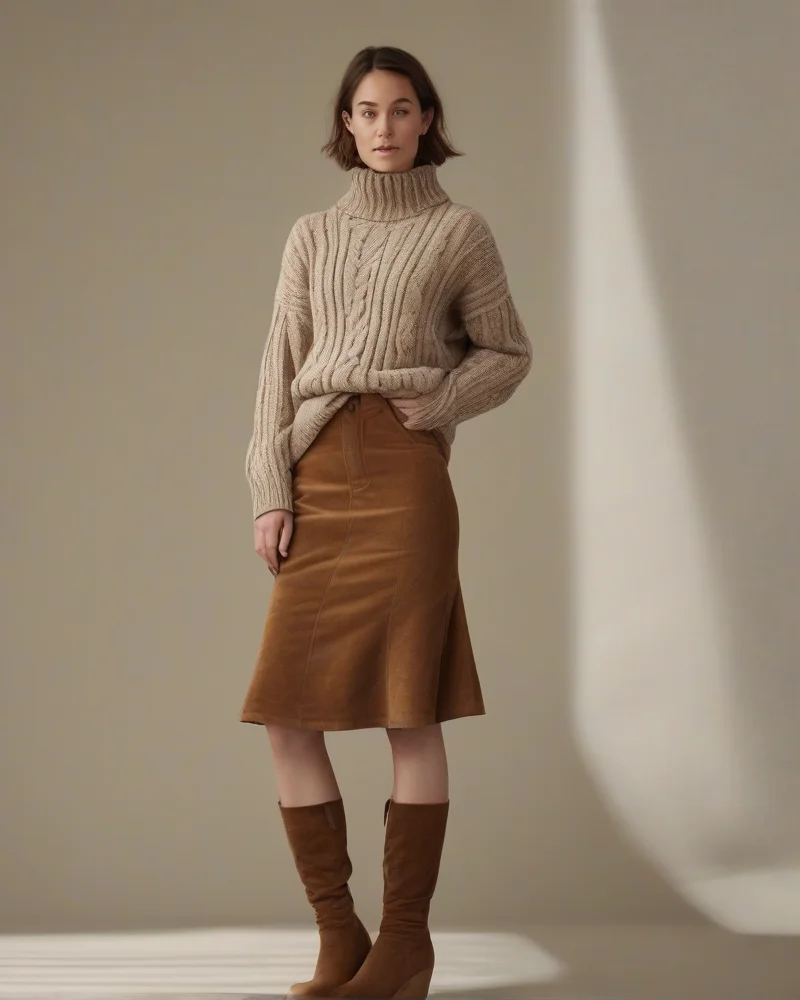 Chic cable-knit sweater outfit for an indie folk concert.
