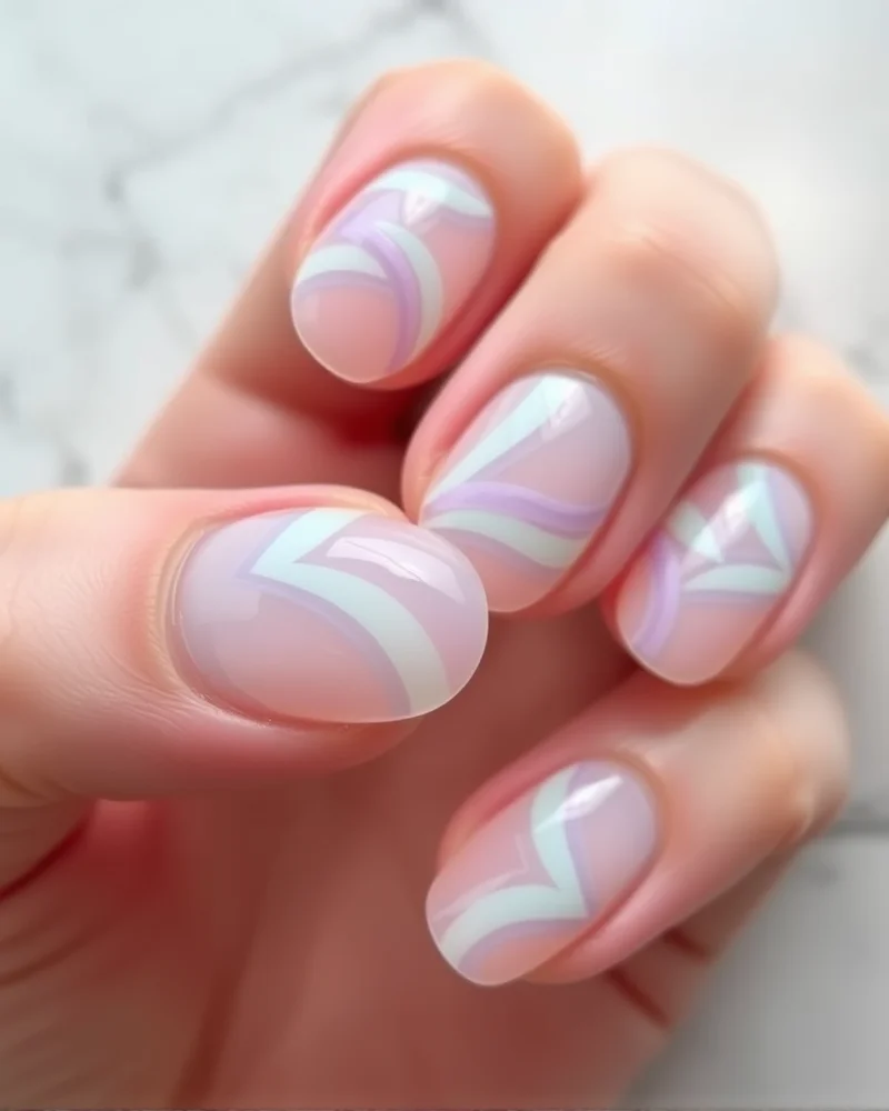 Simple Summer Nails: 7 Effortless Designs for Sunny Days 4 Close-up of soft pastel swirl nail art designs.