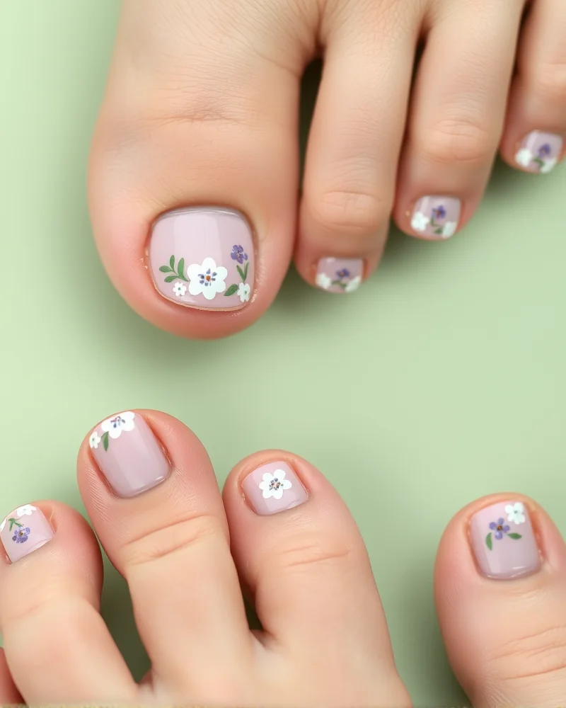 Elegant floral art on toe nails for a romantic look.