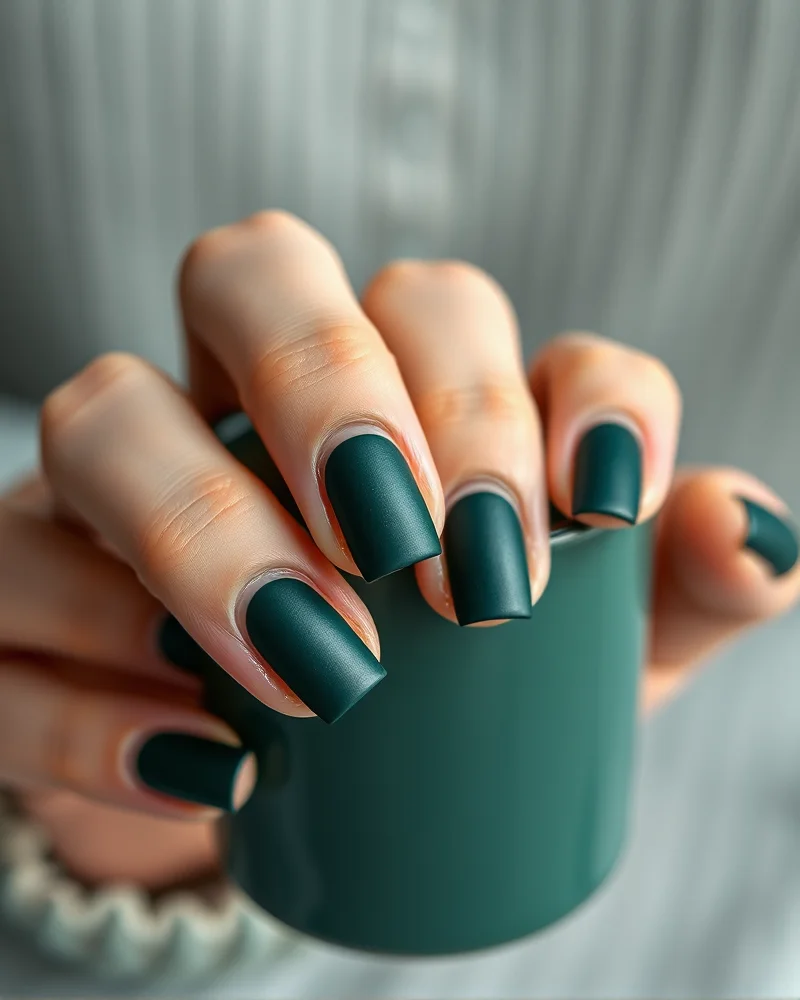 10 Chic Short Fall Nails: The Ultimate Autumn Manicure Edit 4 Short matte forest green nails for an elegant fall manicure.