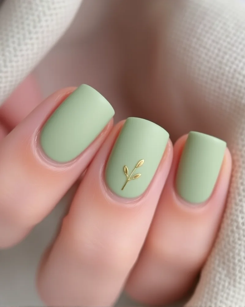 10 Chic End of Summer Nails Ideas to Transition Into Autumn 4 Short sage green nails with a matte finish and delicate gold line art.