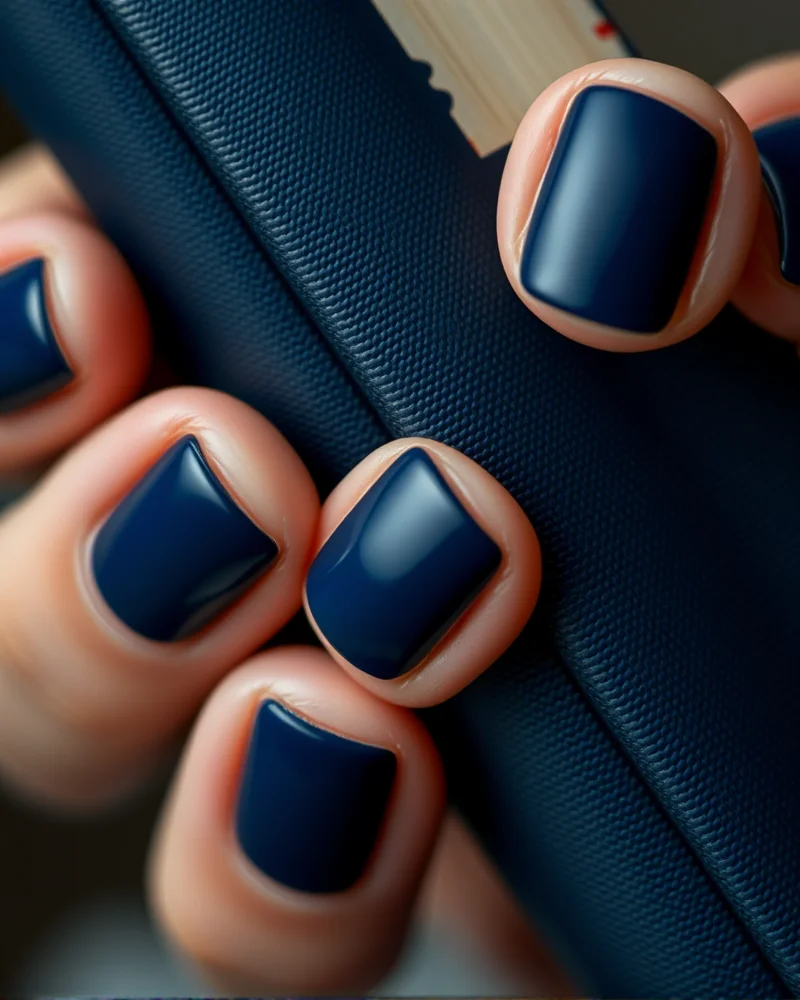 Matte navy blue nails for students, back to school 2026.
