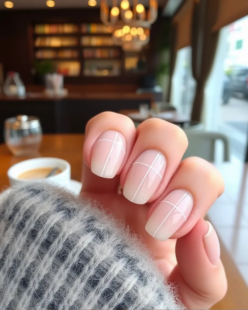 Negative space nail art on short oval nails for a fresh spring look.