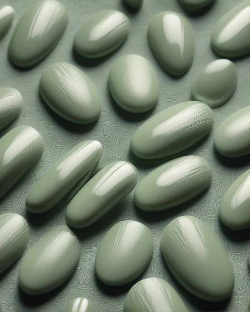 Muted sage green august nails simple design on oval shaped nails.