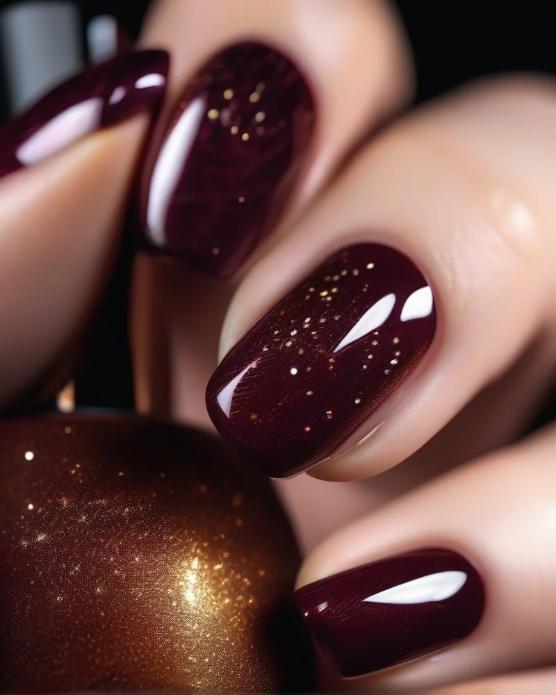 Nail Inspo September 4 Close-up of a professional velvet chrome cat-eye manicure featuring deep burgundy magnetic gel polish with high-gloss finish.