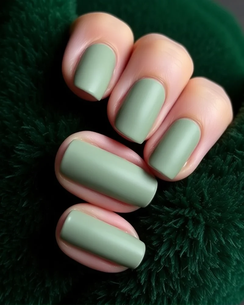 15 Simple Fall Nails That Are Defining Autumn Elegance 4 Matte sage green nails in a short, natural shape.