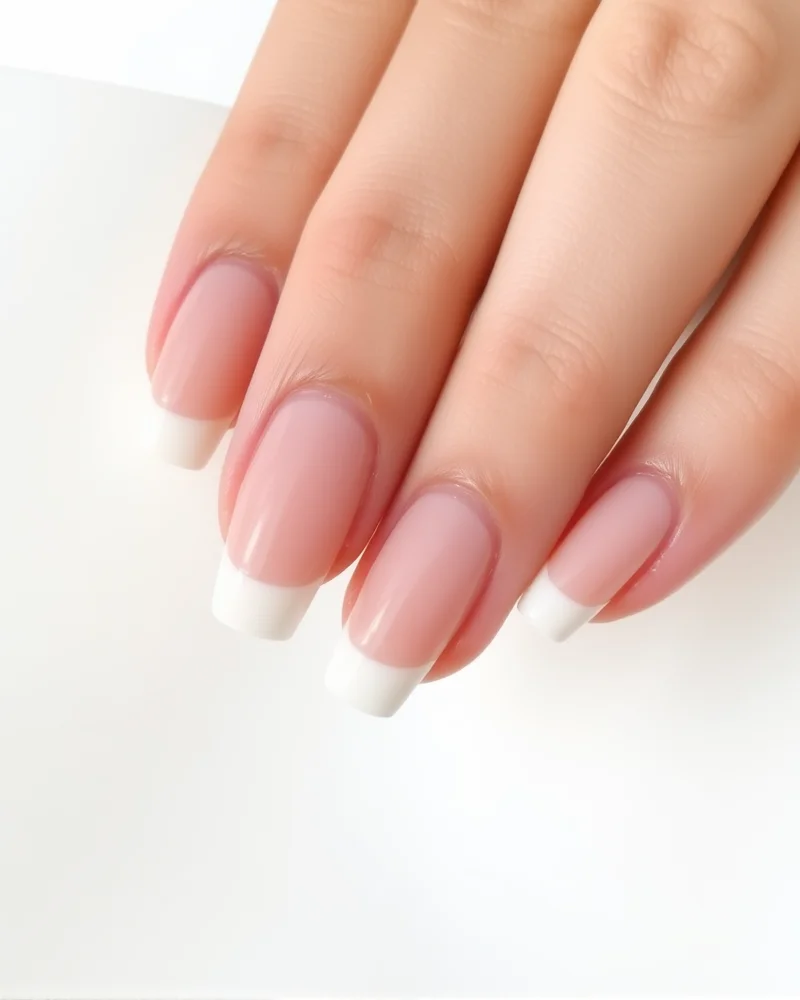 Minimalist French tip design on square nails.