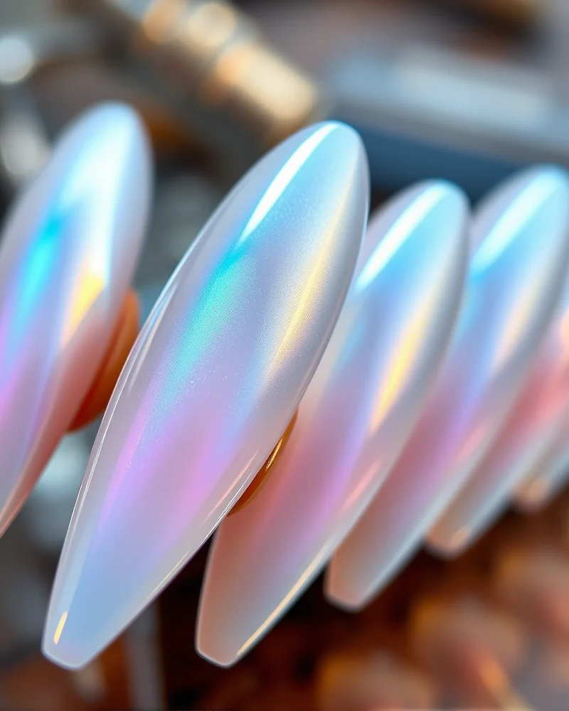 Pearlescent chrome glazed back to school nails 2026.