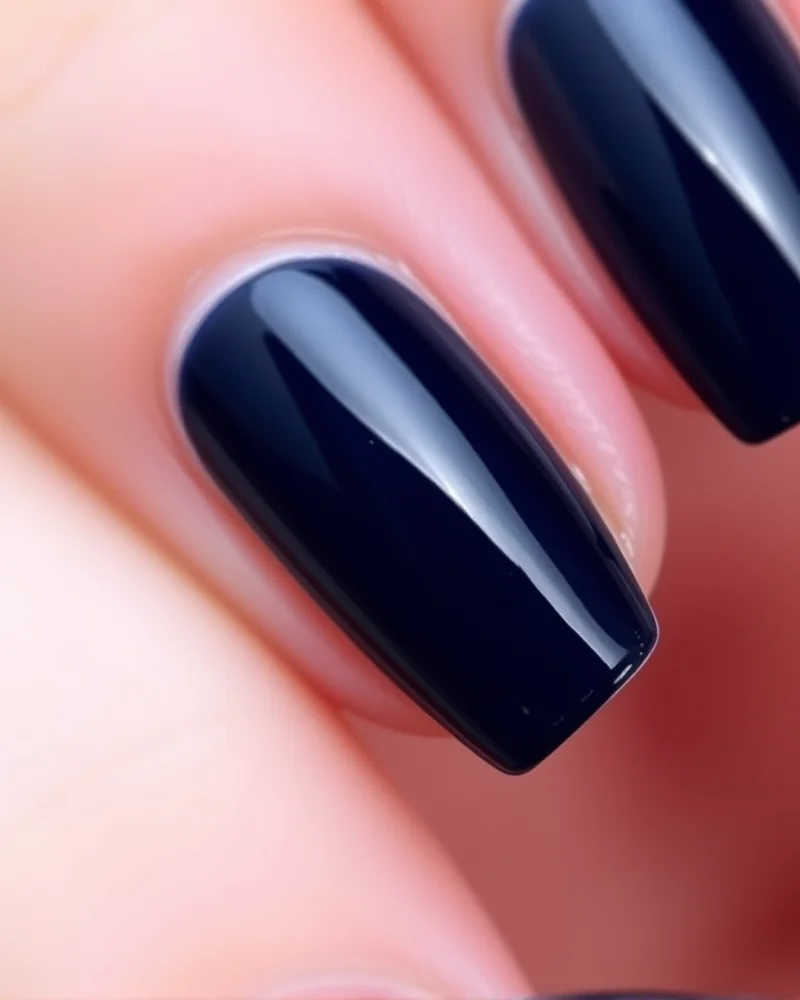 10 Chic Fall Short Nails: The Ultimate Seasonal Manicure Guide 5 Short coffin nails in midnight navy blue with chrome outline