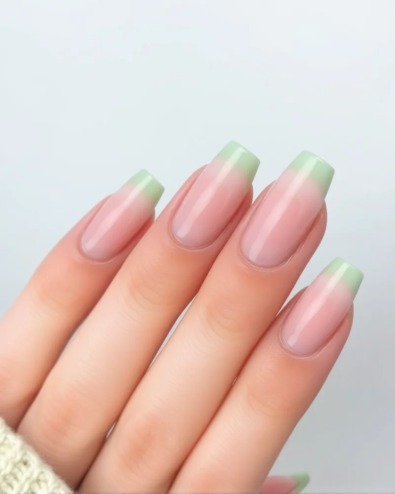 15 Chic September Nail Ideas to Transition Into Autumn 5 Sage green micro-french tips, minimalist September nail art.