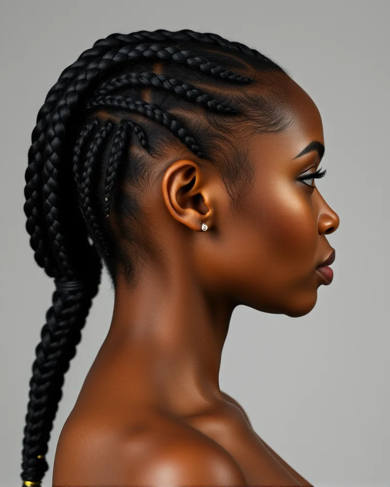 10 Chic Fall Hairstyles for Black Women: The Ultimate Seasonal Guide 5 Intricate Ghana braids on a Black woman, perfect for an edgy fall look.