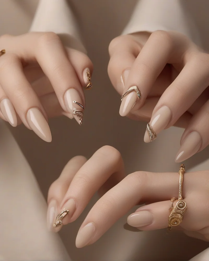 A high-quality close-up showing diverse nail shapes including almond, square, and stiletto styles with luxury September nail polish colors.