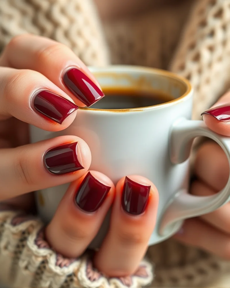 Back to School Nails Square: The Ultimate Guide to Sharp, Sophisticated Style 5 Deep burgundy square nails, perfect for fall.