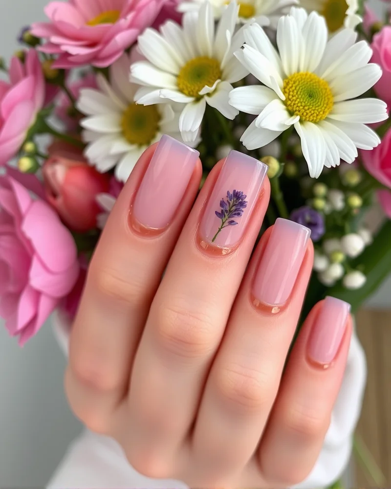 Simple Summer Nails: 7 Effortless Designs for Sunny Days 6 Close-up of minimalist dried flower accent nail art.