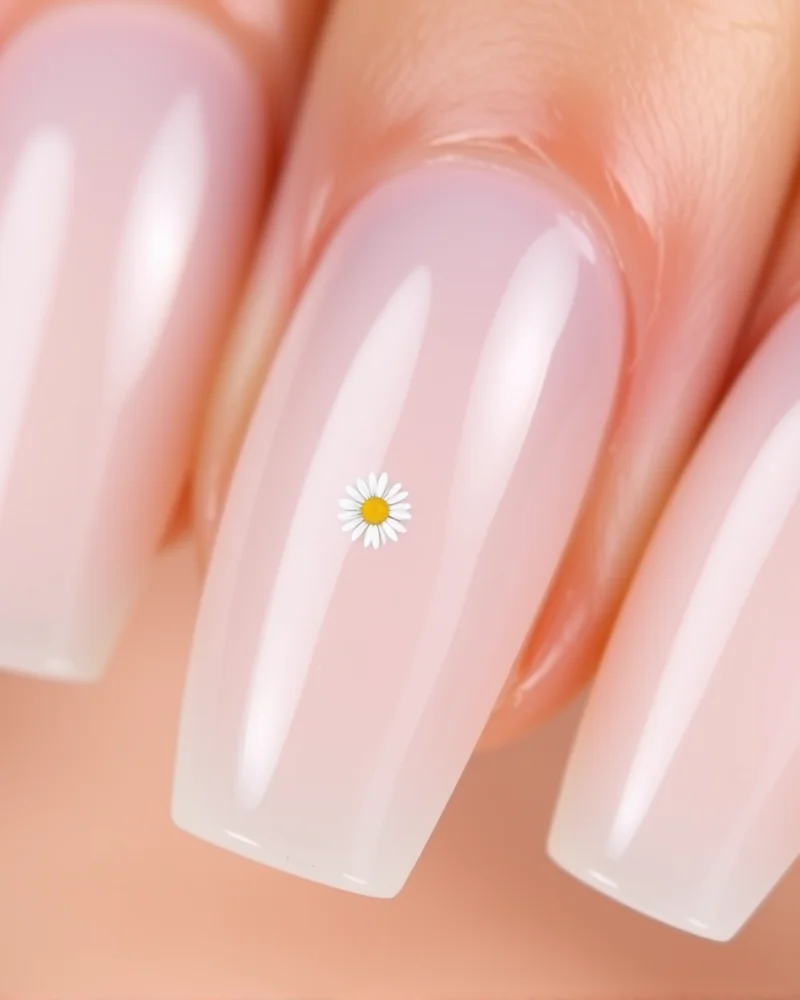 15 Chic & Simple August Nails to Elevate Your Late Summer Aesthetic 6 Minimalist simple August nails with a single pressed flower decal.
