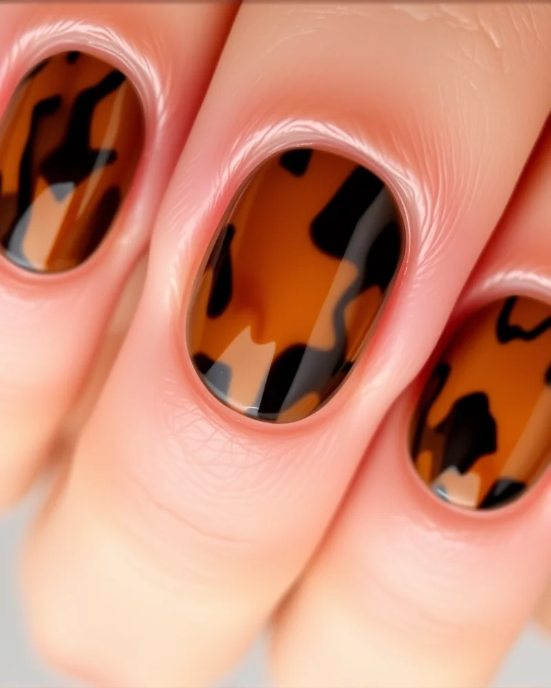 10 Chic Fall Short Nails: The Ultimate Seasonal Manicure Guide 6 Short oval nails with intricate retro tortoiseshell pattern