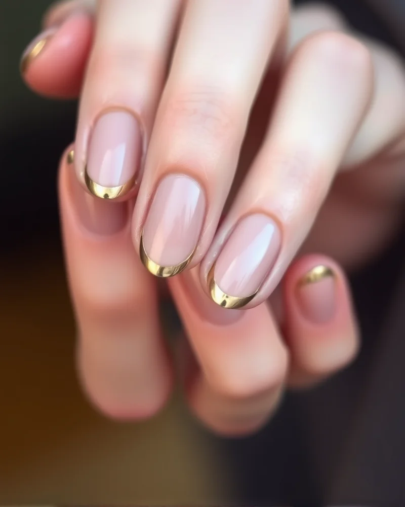 7 Luxurious Nails for Fall Trends That Define Autumn Elegance 6 Metallic micro-French tip nails for fall