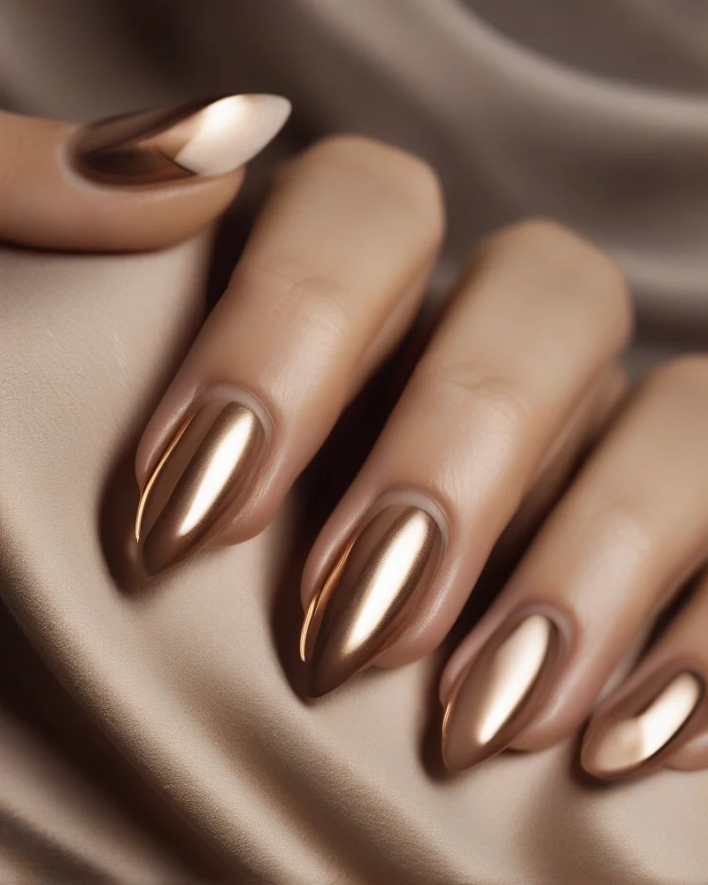 Nail Ideas September 6 Modern Micro-French manicure with metallic copper tips on a natural base, perfect for September autumn nail inspiration.