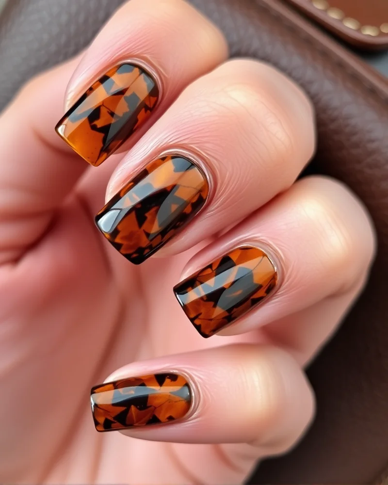 Tortoiseshell print square nails.