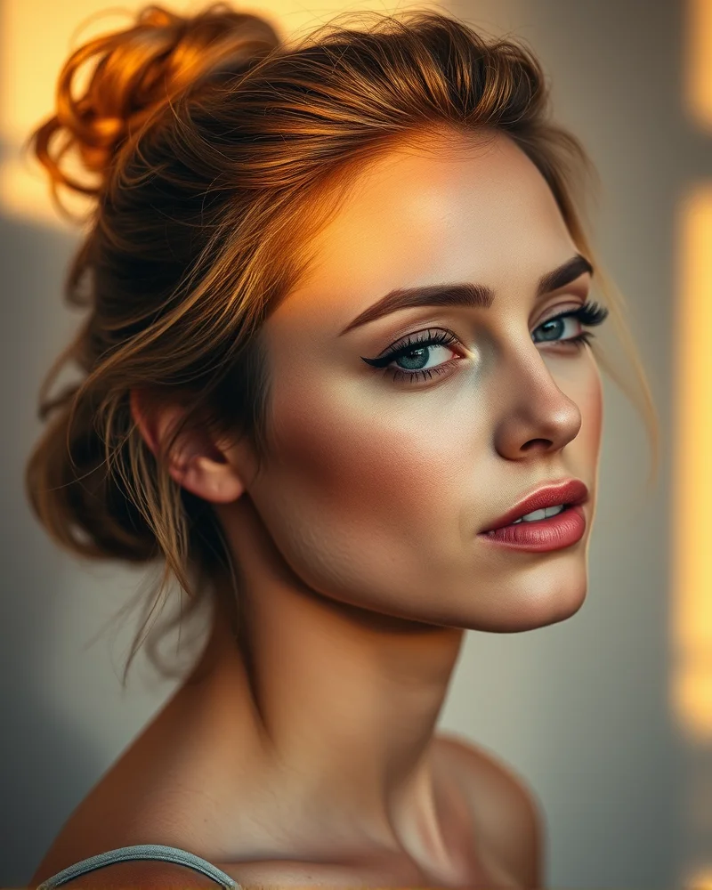 10 Picture Day Hairstyles That Guarantee a Flawless School Portrait 7 A young woman wearing a stylish messy bun for a portrait.
