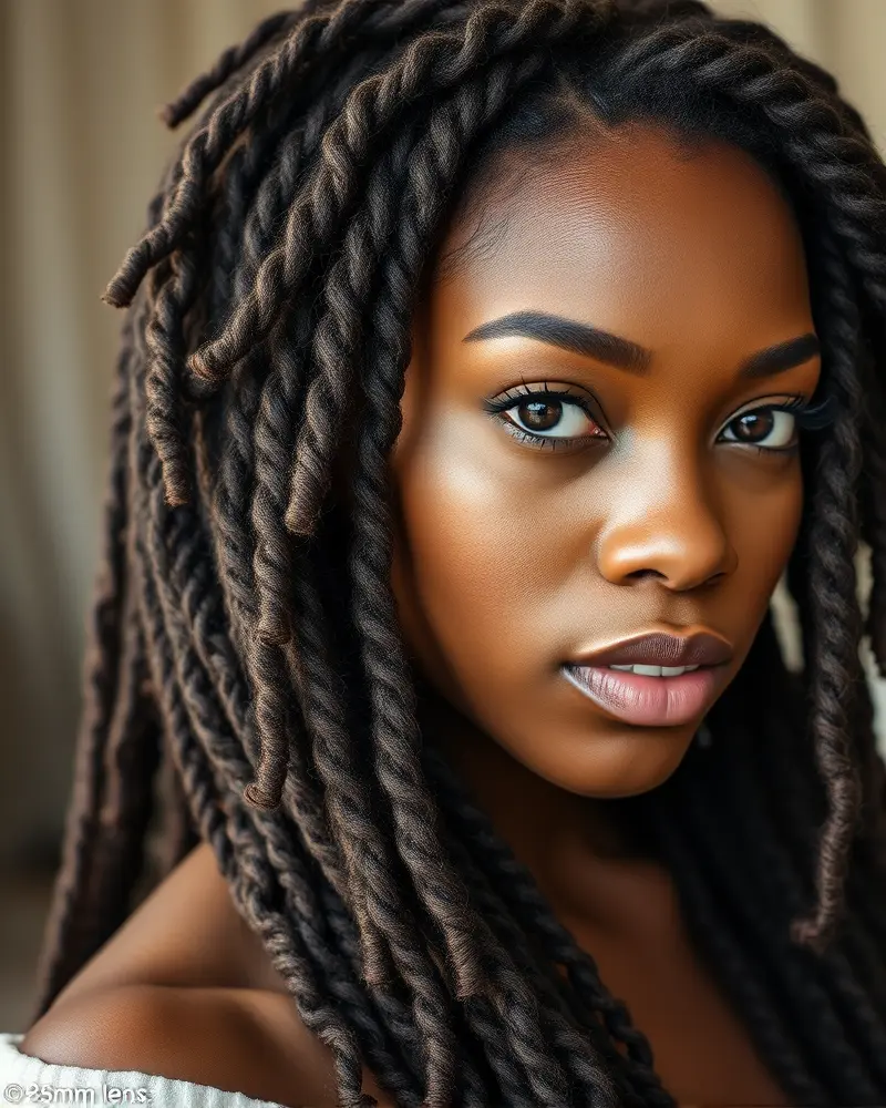 10 Chic Fall Hairstyles for Black Women: The Ultimate Seasonal Guide 7 Boho-chic faux locs on a Black woman, an ideal fall protective style.