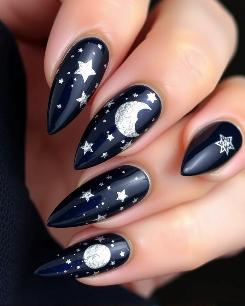 15 Chic Nail Ideas Fall 2026: The Ultimate Seasonal Trend Report 7 Celestial chrome nail art for an enchanting fall aesthetic.
