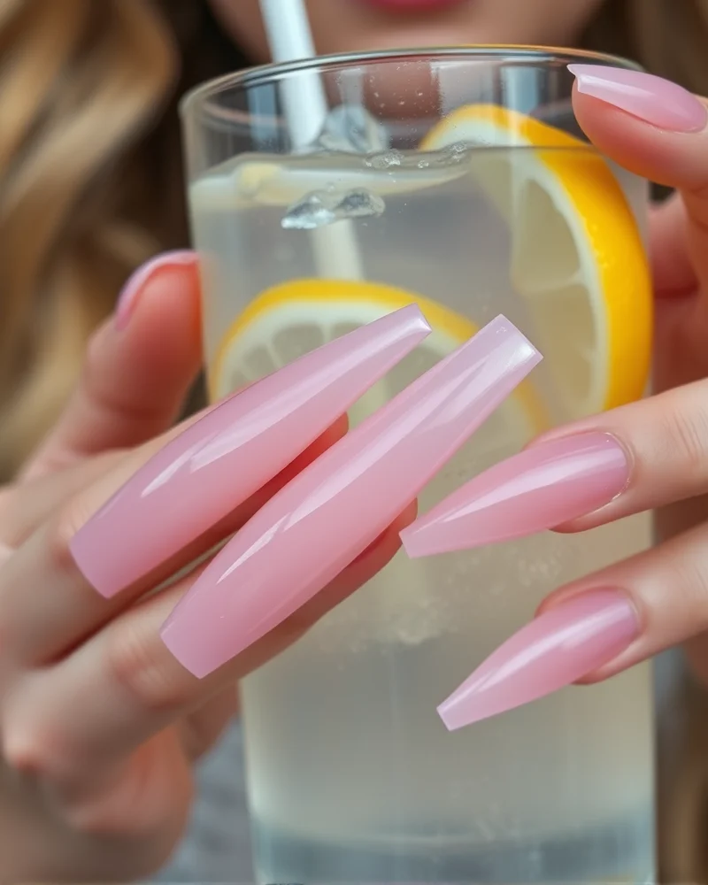 Simple Summer Nails: 7 Effortless Designs for Sunny Days 8 Close-up of translucent jelly pink nails.