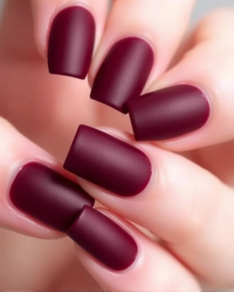 10 Chic Fall Short Nails: The Ultimate Seasonal Manicure Guide 8 Short square nails in deep burgundy with a luxurious velvet-matte finish