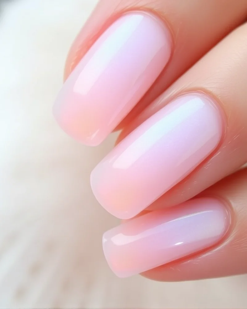 15 Chic September Nail Ideas to Transition Into Autumn 8 Iridescent glazed nails on short oval nails, September transition aesthetic.